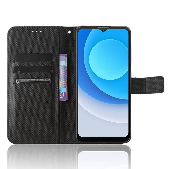 Diamond Texture Shell for Blackview A53 / A53 Pro PU Leather Wallet Case Flip Stand Phone Cover - Black - 2