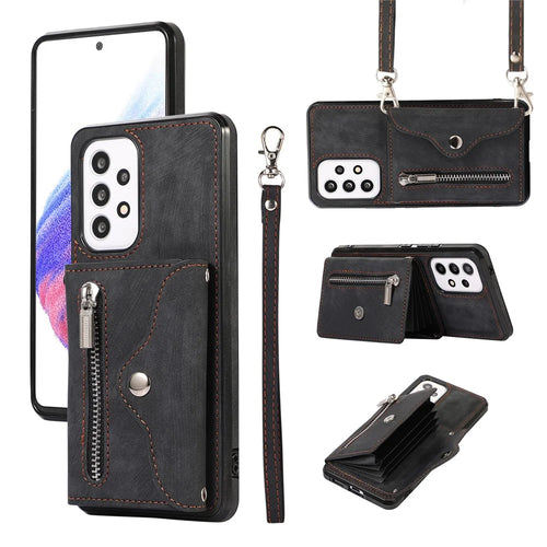 For Samsung Galaxy A53 5G Cell Phone Case RFID Blocking Card Bag Kickstand PU Leather+TPU Cover - Black - 1