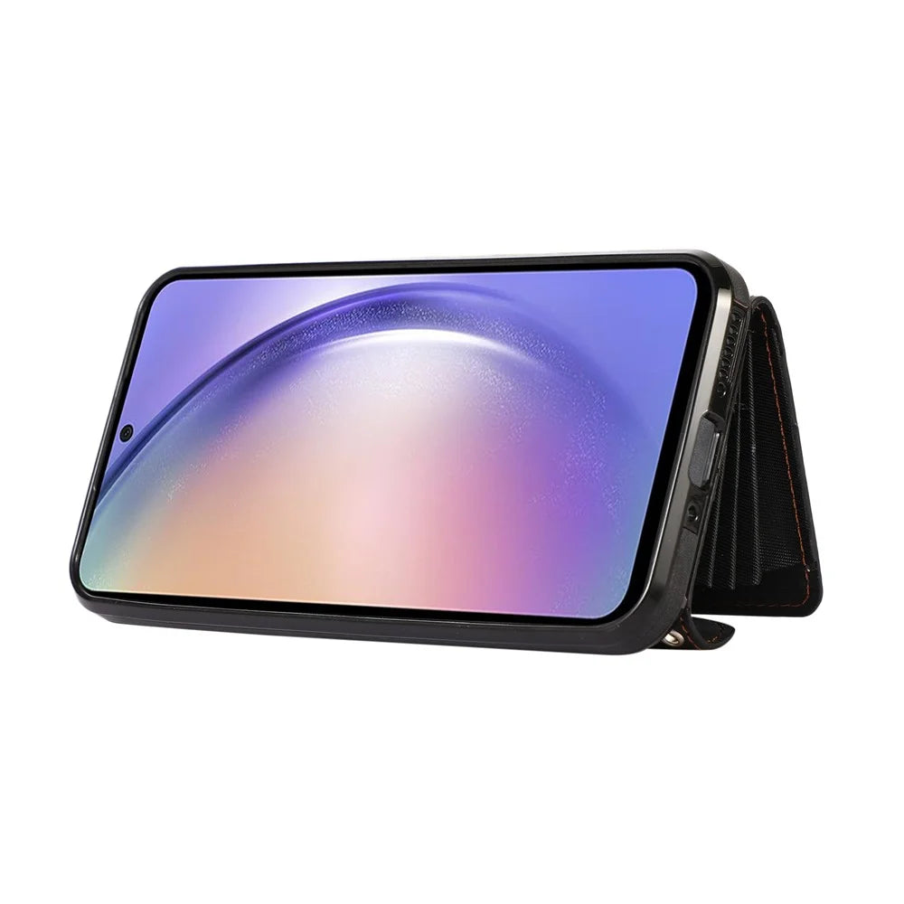 For Samsung Galaxy A54 5G RFID Blocking Mobile Phone Cover Card Bag Kickstand PU Leather Coated TPU Cover - Black - 2
