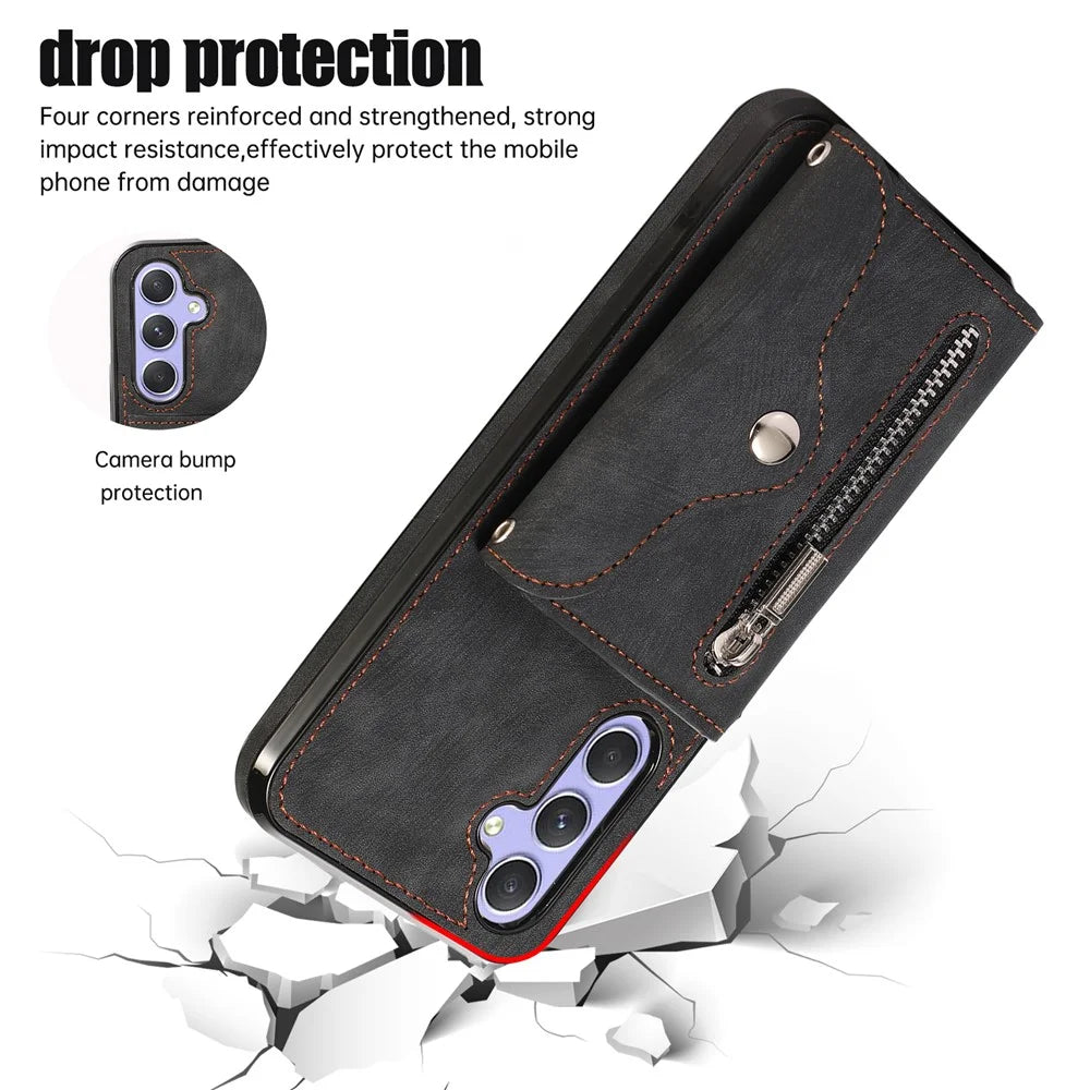 For Samsung Galaxy A54 5G RFID Blocking Mobile Phone Cover Card Bag Kickstand PU Leather Coated TPU Cover - Black - 4