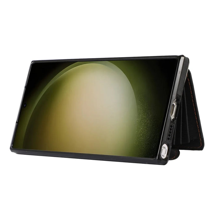 Kickstand Shell for Samsung Galaxy S23 Ultra RFID Blocking Card Bag Phone Case PU Leather+TPU Cover - Black - 2