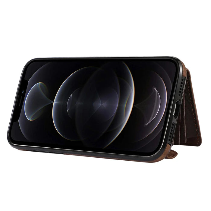 For iPhone 12 / 12 Pro 6.1 inch PU Leather+TPU Phone Case Kickstand Cover with RFID Blocking Card Bag - Brown - 2