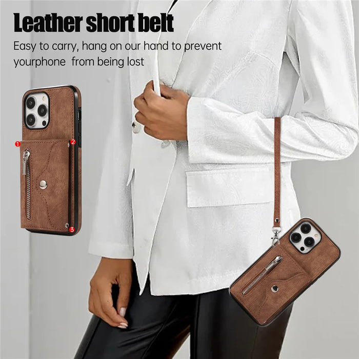 For iPhone 12 / 12 Pro 6.1 inch PU Leather+TPU Phone Case Kickstand Cover with RFID Blocking Card Bag - Brown - 5