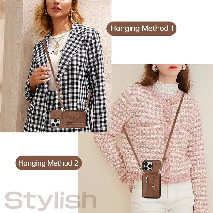 For iPhone 12 / 12 Pro 6.1 inch PU Leather+TPU Phone Case Kickstand Cover with RFID Blocking Card Bag - Brown - 6
