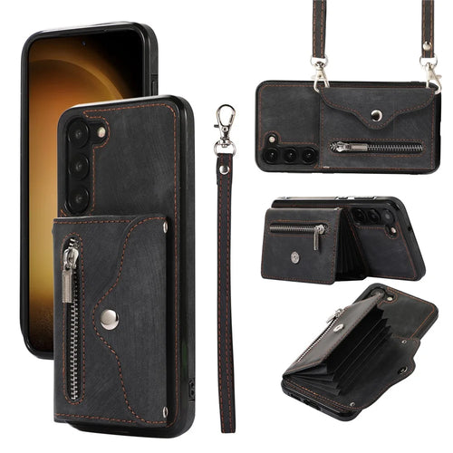 Anti-Dust PU Leather+TPU Phone Case for Samsung Galaxy S23 RFID Blocking Card Bag Kickstand Cover - Black - 1