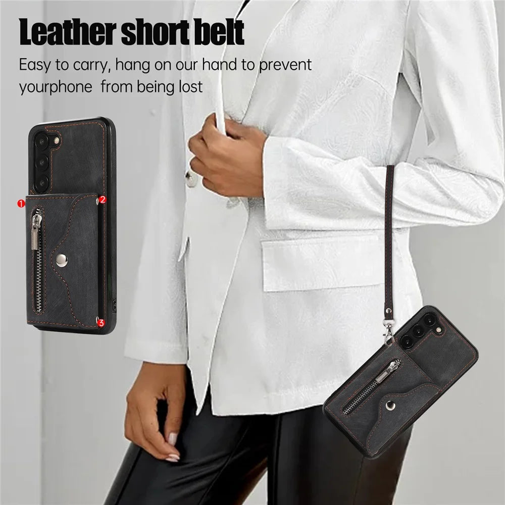 Anti-Dust PU Leather+TPU Phone Case for Samsung Galaxy S23 RFID Blocking Card Bag Kickstand Cover - Black - 7