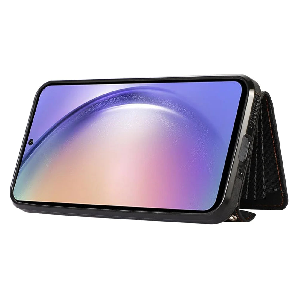 For Samsung Galaxy A34 5G Anti-Scratch Phone Case Kickstand PU Leather+TPU RFID Blocking Card Bag Cover - Black - 2