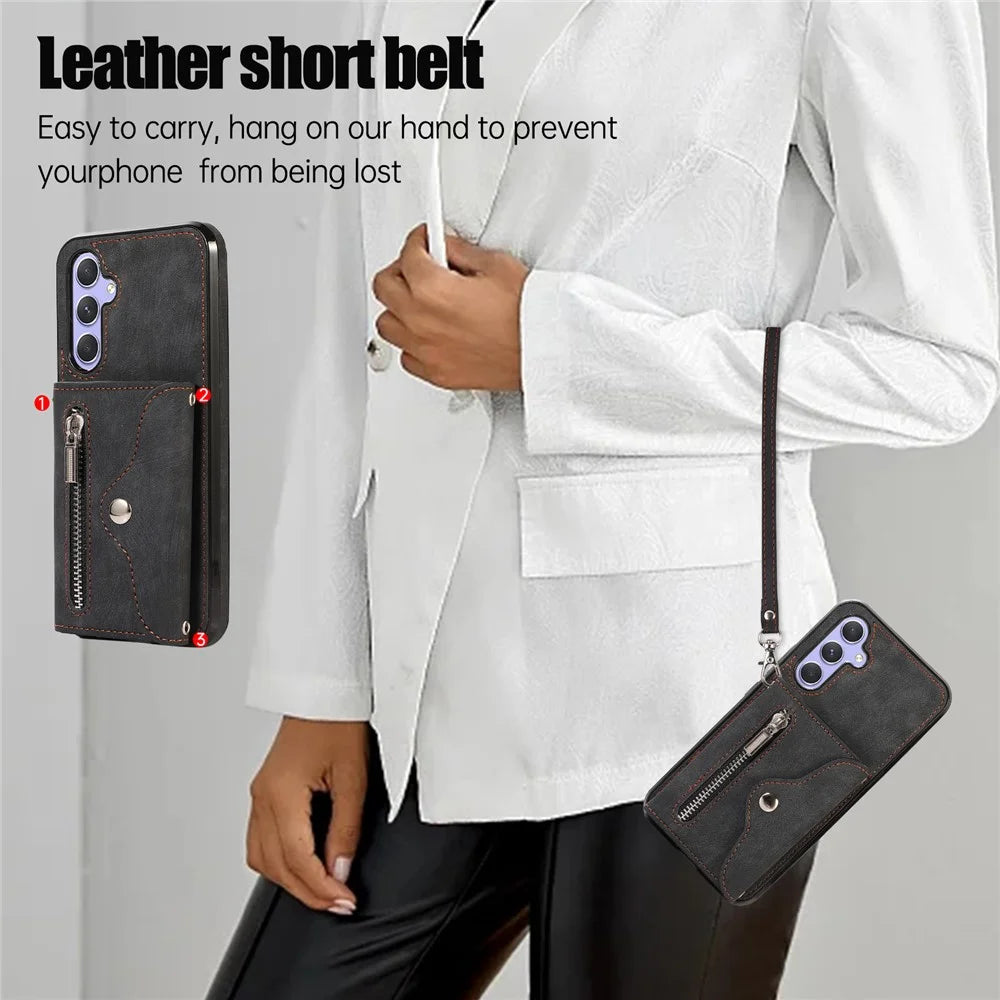 For Samsung Galaxy A34 5G Anti-Scratch Phone Case Kickstand PU Leather+TPU RFID Blocking Card Bag Cover - Black - 7