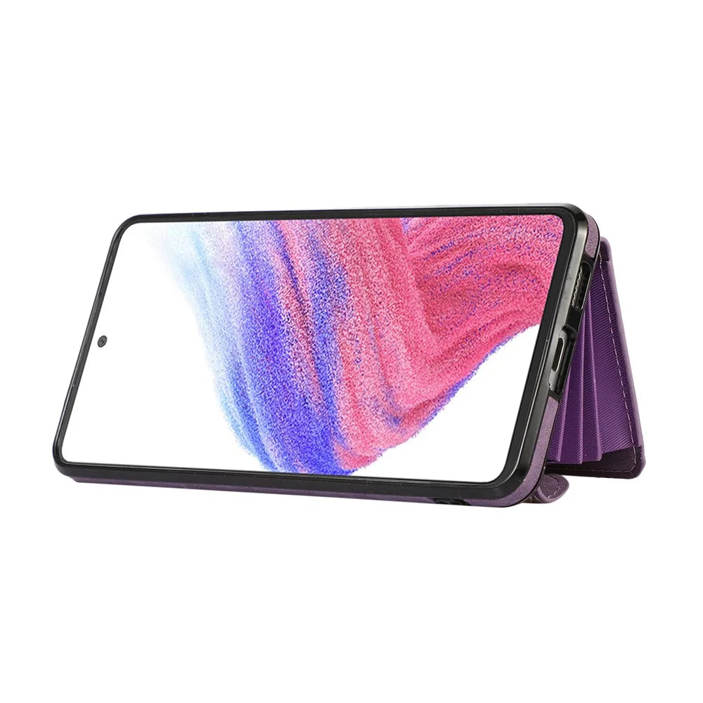 For Samsung Galaxy A52 4G / A52s 5G / A52 5G Smartphone Case RFID Blocking Card Holder Kickstand PU Leather+TPU Cover - Purple - 2