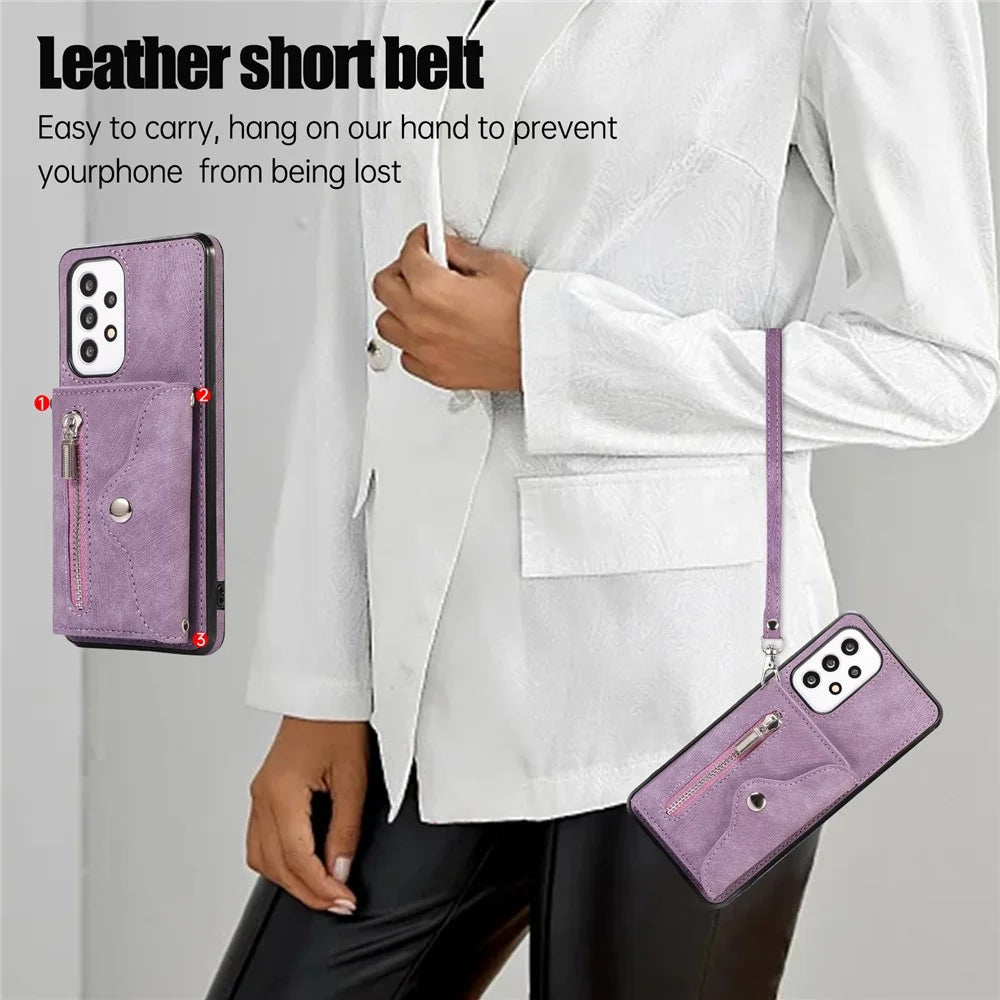 For Samsung Galaxy A52 4G / A52s 5G / A52 5G Smartphone Case RFID Blocking Card Holder Kickstand PU Leather+TPU Cover - Purple - 7