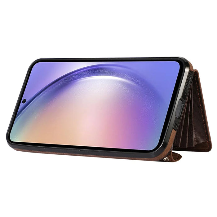 Smartphone Case for Samsung Galaxy A13 5G PU Leather+TPU Kickstand Shell with RFID Blocking Card Bag - Brown - 2