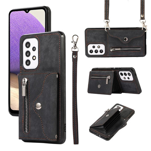 Phone Case for Samsung Galaxy A32 5G / M32 5G PU Leather+TPU Shell with RFID Blocking Card Bag and Kickstand - Black - 1