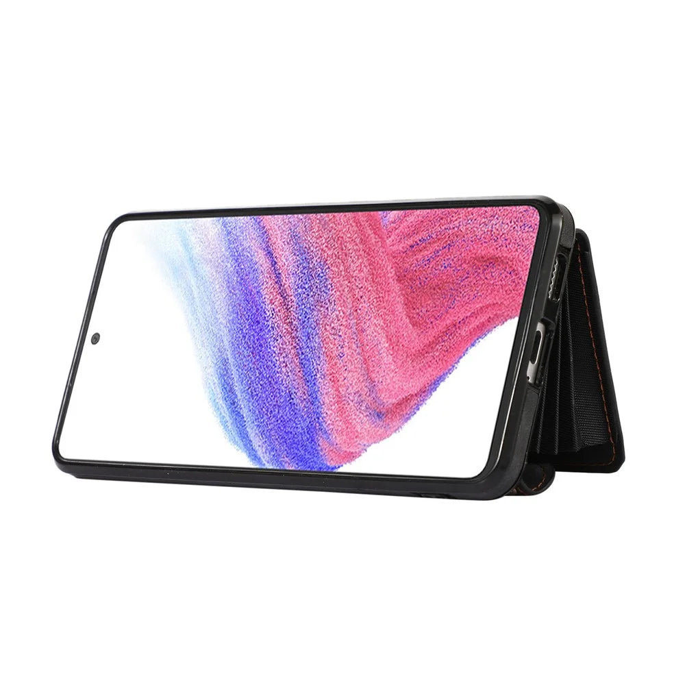 Phone Case for Samsung Galaxy A32 5G / M32 5G PU Leather+TPU Shell with RFID Blocking Card Bag and Kickstand - Black - 2