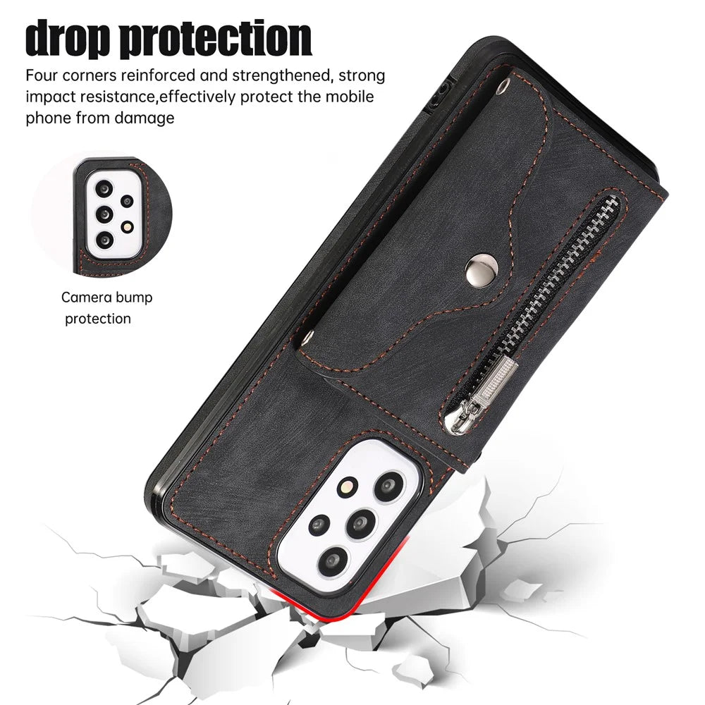 Phone Case for Samsung Galaxy A32 5G / M32 5G PU Leather+TPU Shell with RFID Blocking Card Bag and Kickstand - Black - 4