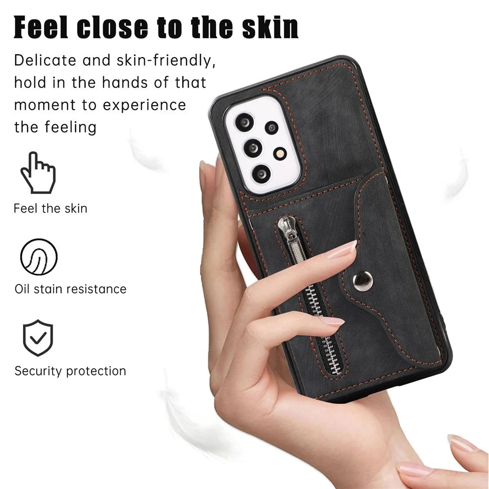 Phone Case for Samsung Galaxy A32 5G / M32 5G PU Leather+TPU Shell with RFID Blocking Card Bag and Kickstand - Black - 5