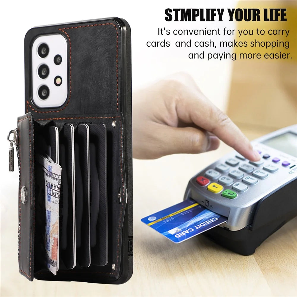 Phone Case for Samsung Galaxy A32 5G / M32 5G PU Leather+TPU Shell with RFID Blocking Card Bag and Kickstand - Black - 7
