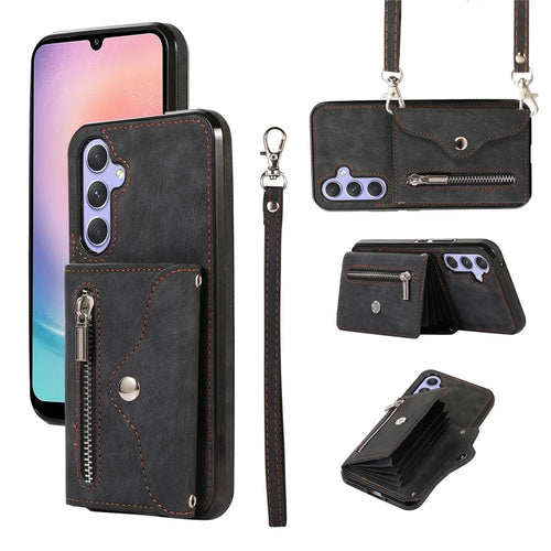 For Samsung Galaxy A24 4G (162.1 x 77.6 x 8.3mm) Wallet Design Phone Case RFID Blocking Card Bag Kickstand PU Leather+TPU Cover - Black - 1
