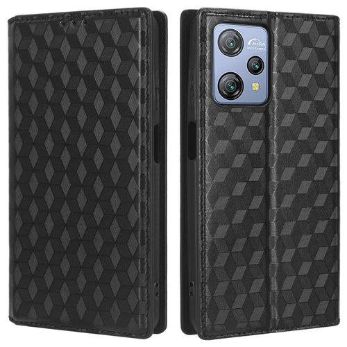 Phone Case for Blackview A53 / A53 Pro Stand Wallet PU Leather Rhombus Imprinted Anti-drop Cover - Black - 1