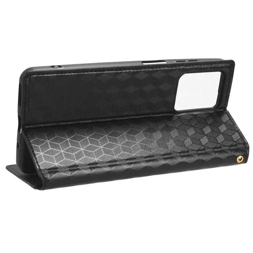 Phone Case for Blackview A53 / A53 Pro Stand Wallet PU Leather Rhombus Imprinted Anti-drop Cover - Black - 3