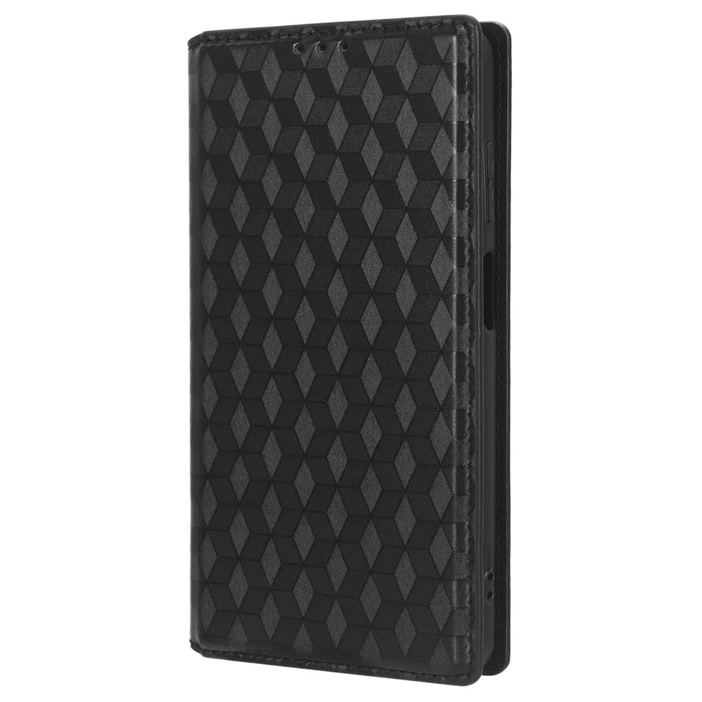 Phone Case for Blackview A53 / A53 Pro Stand Wallet PU Leather Rhombus Imprinted Anti-drop Cover - Black - 5