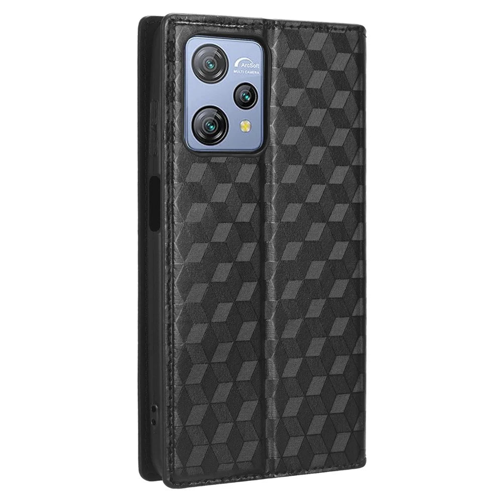 Phone Case for Blackview A53 / A53 Pro Stand Wallet PU Leather Rhombus Imprinted Anti-drop Cover - Black - 6