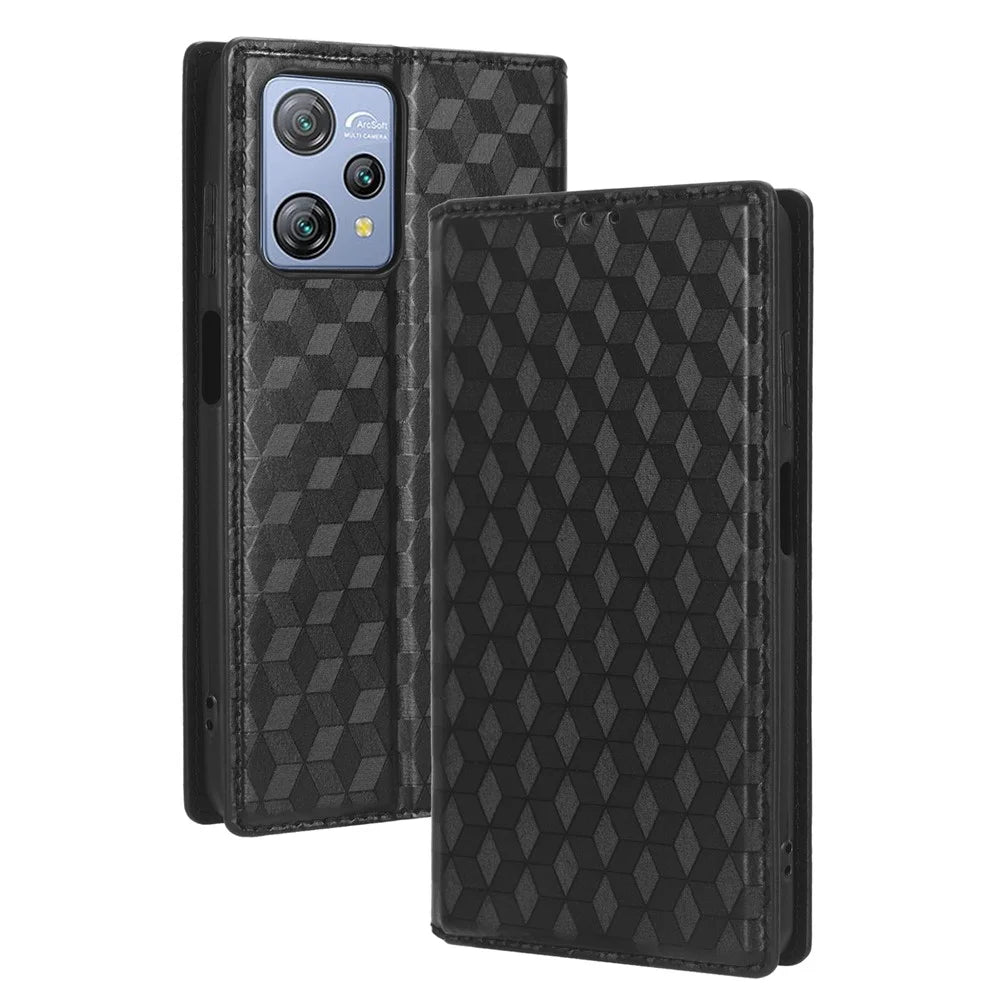 Phone Case for Blackview A53 / A53 Pro Stand Wallet PU Leather Rhombus Imprinted Anti-drop Cover - Black - 7