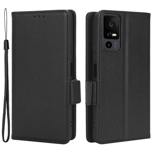 For TCL 40 XE / 40 X T601D / NxtPaper 5G Shockproof Wallet Case Litchi Texture PU Leather Phone Cover with Strap - Black - 1