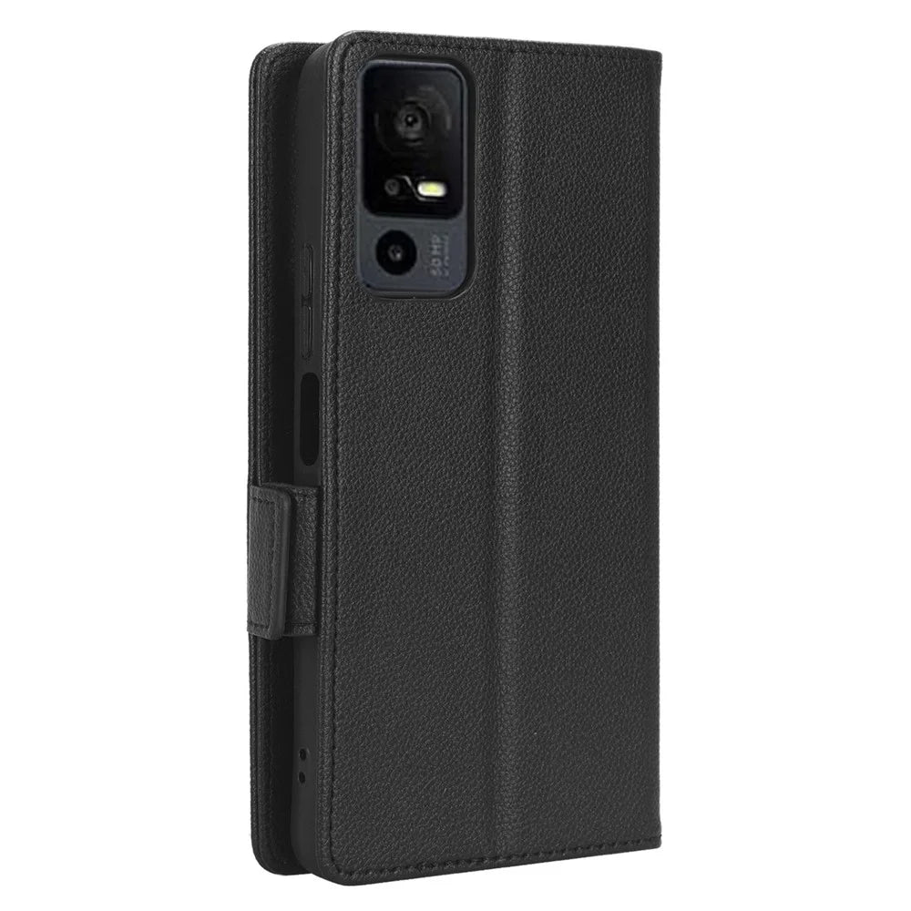 For TCL 40 XE / 40 X T601D / NxtPaper 5G Shockproof Wallet Case Litchi Texture PU Leather Phone Cover with Strap - Black - 7