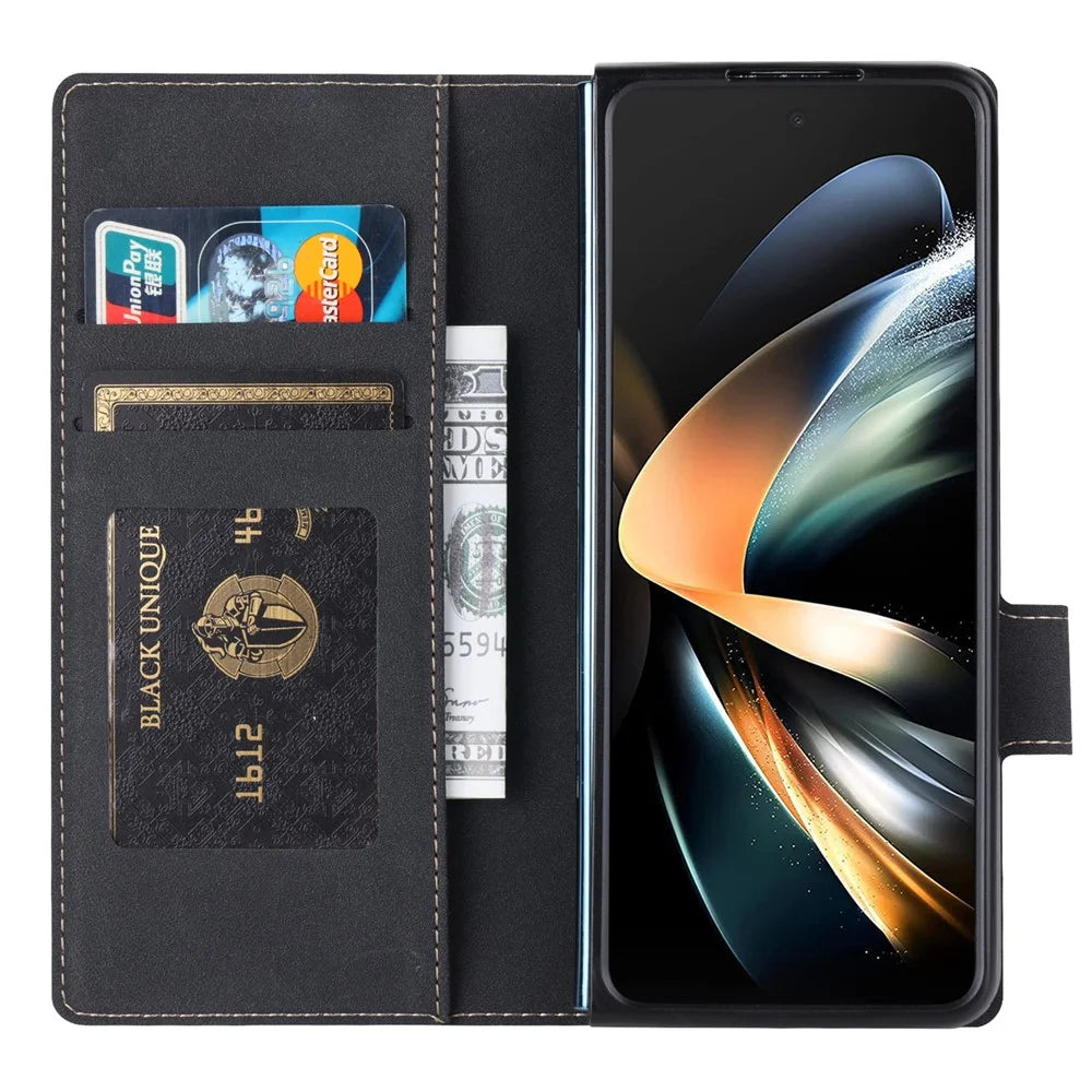 VILI PR Series For Samsung Galaxy Z Fold4 5G Stand Wallet Case Anti-Scratch PU Leather+PC Phone Cover - Black - 2