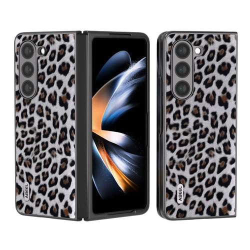 ABEEL For Samsung Galaxy Z Fold5 5G Leopard Pattern Case Anti-Scratch PU Leather + PC Phone Cover - Silver - 1