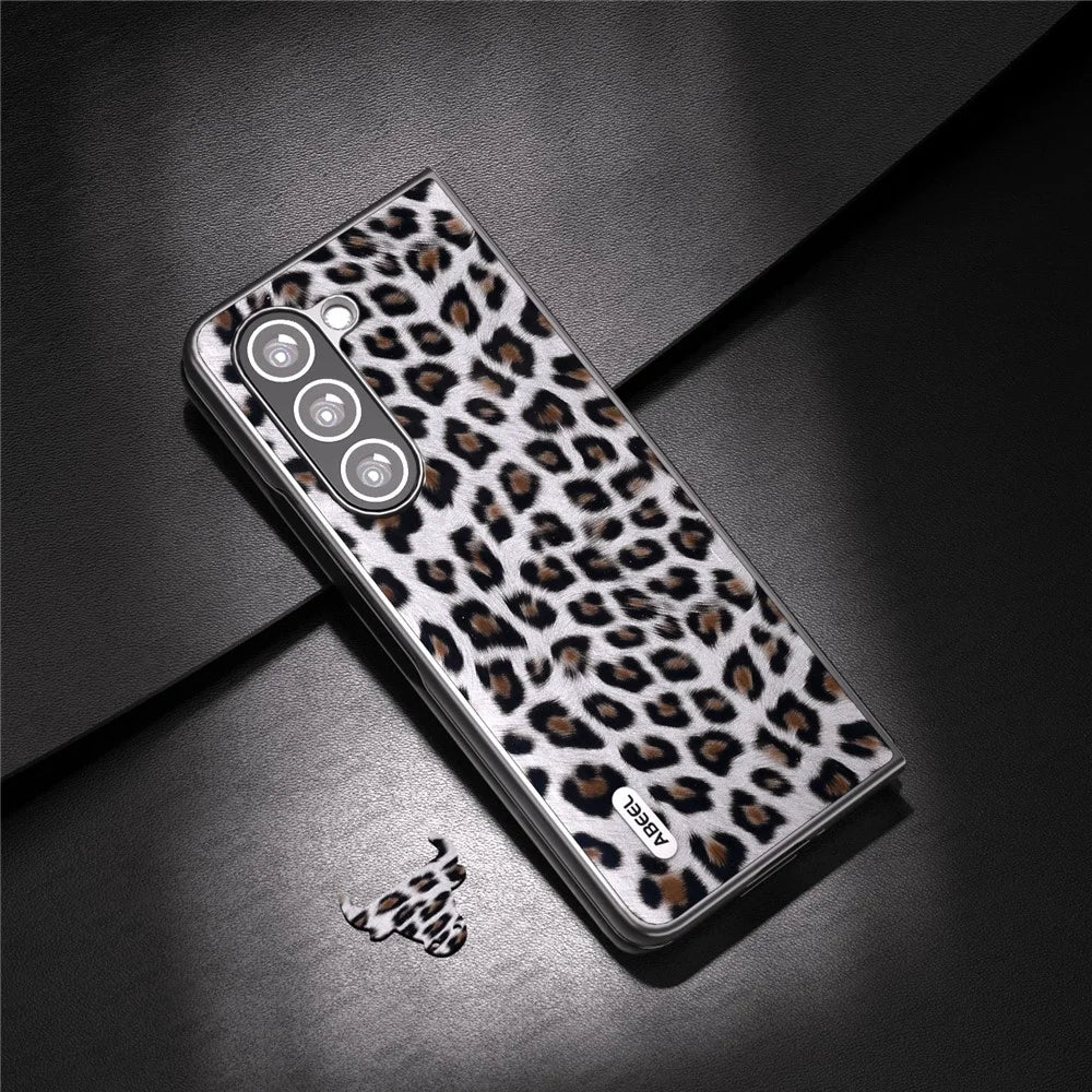 ABEEL For Samsung Galaxy Z Fold5 5G Leopard Pattern Case Anti-Scratch PU Leather + PC Phone Cover - Silver - 2