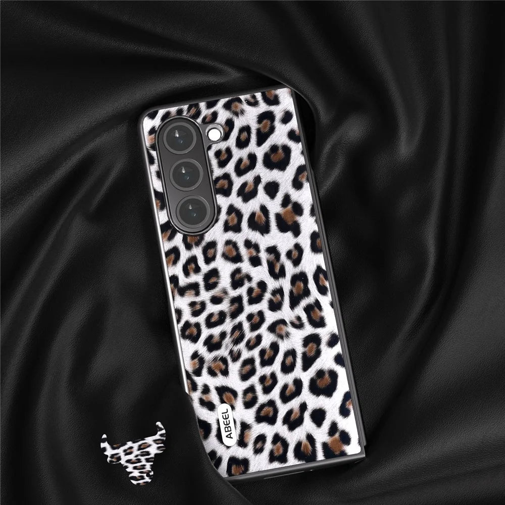 ABEEL For Samsung Galaxy Z Fold5 5G Leopard Pattern Case Anti-Scratch PU Leather + PC Phone Cover - Silver - 3