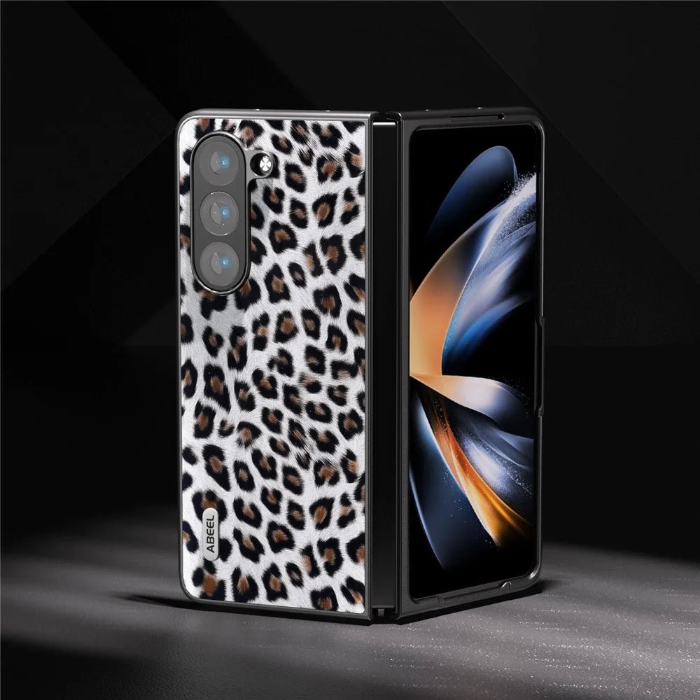 ABEEL For Samsung Galaxy Z Fold5 5G Leopard Pattern Case Anti-Scratch PU Leather + PC Phone Cover - Silver - 4