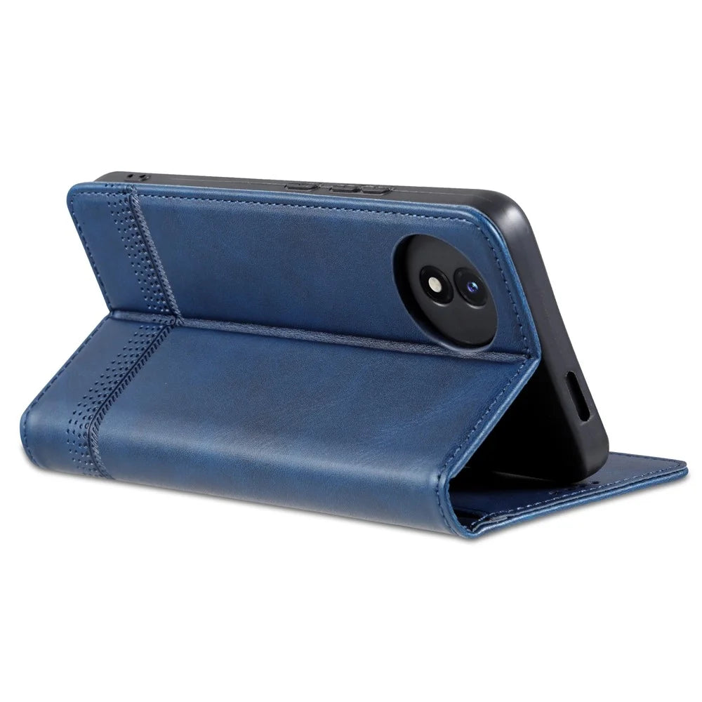AZNS For vivo Y02A 4G / Y02 4G / Y11 (2023) PU Leather Phone Case Wallet Stand Anti-scratch Cover - Blue - 4