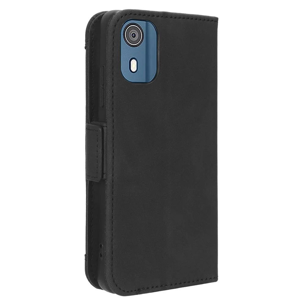 For Nokia C02 Multiple Card Slots PU Leather Phone Case Full Protection Stand Wallet Cover - Black - 7