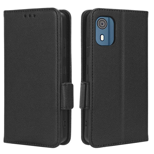 Wallet PU Leather Phone Case for Nokia C02 , Litchi Texture Stand Phone Cover - Black - 1