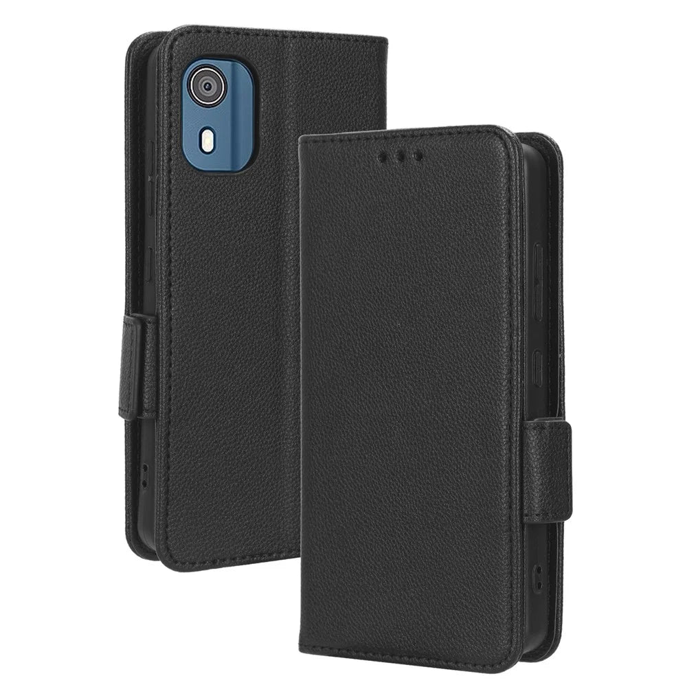 Wallet PU Leather Phone Case for Nokia C02 , Litchi Texture Stand Phone Cover - Black - 4