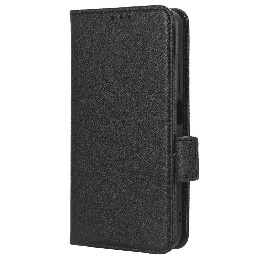 Wallet PU Leather Phone Case for Nokia C02 , Litchi Texture Stand Phone Cover - Black - 5