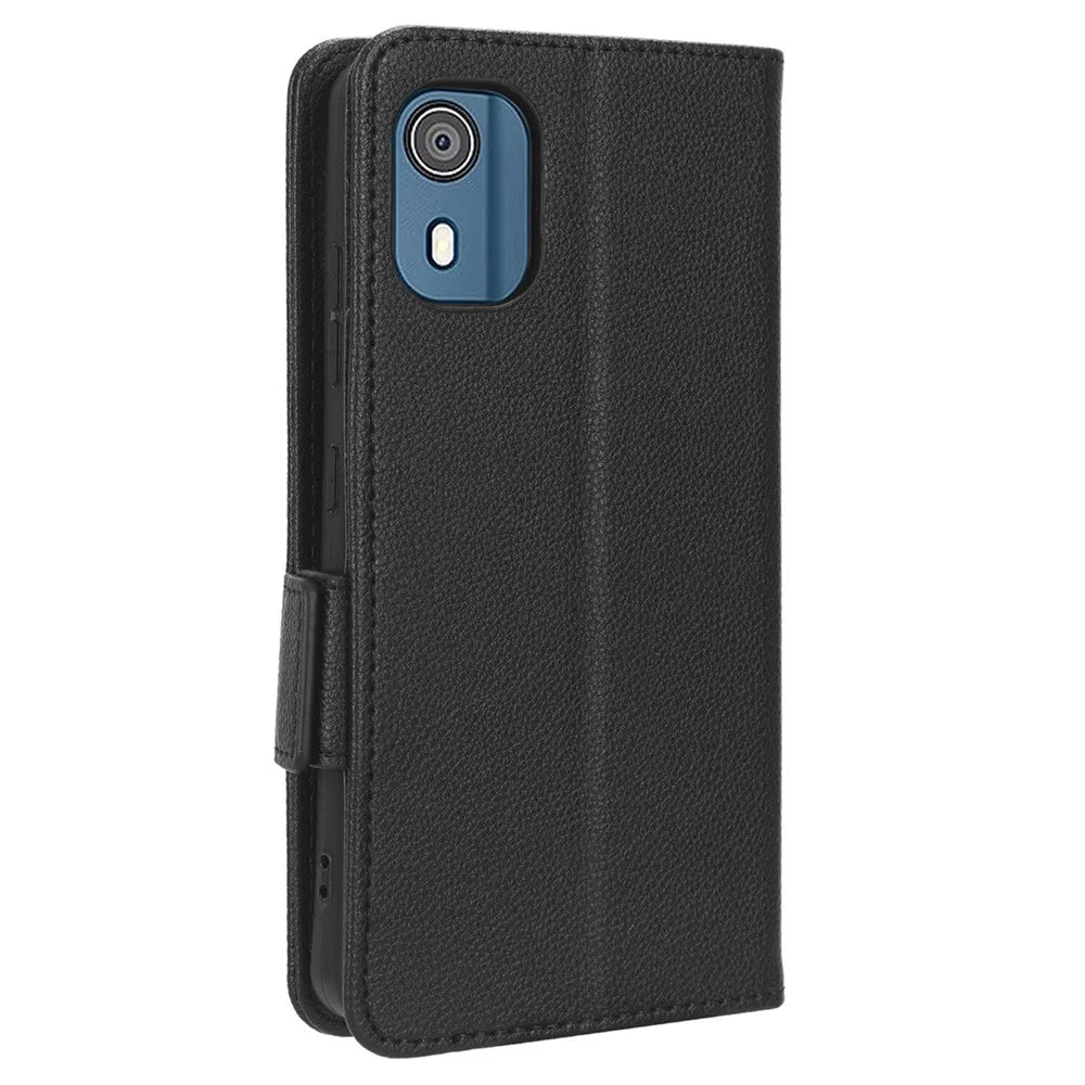 Wallet PU Leather Phone Case for Nokia C02 , Litchi Texture Stand Phone Cover - Black - 6