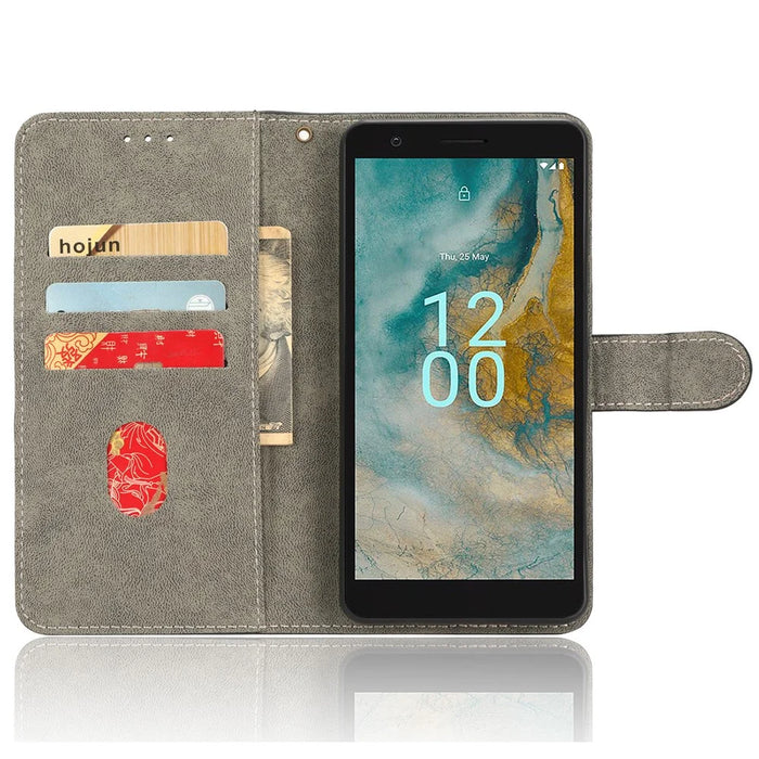 For Nokia C02 Anti-Scratch PU Leather Cover Stand Phone Case RFID Blocking Wallet with Strap - Black - 2