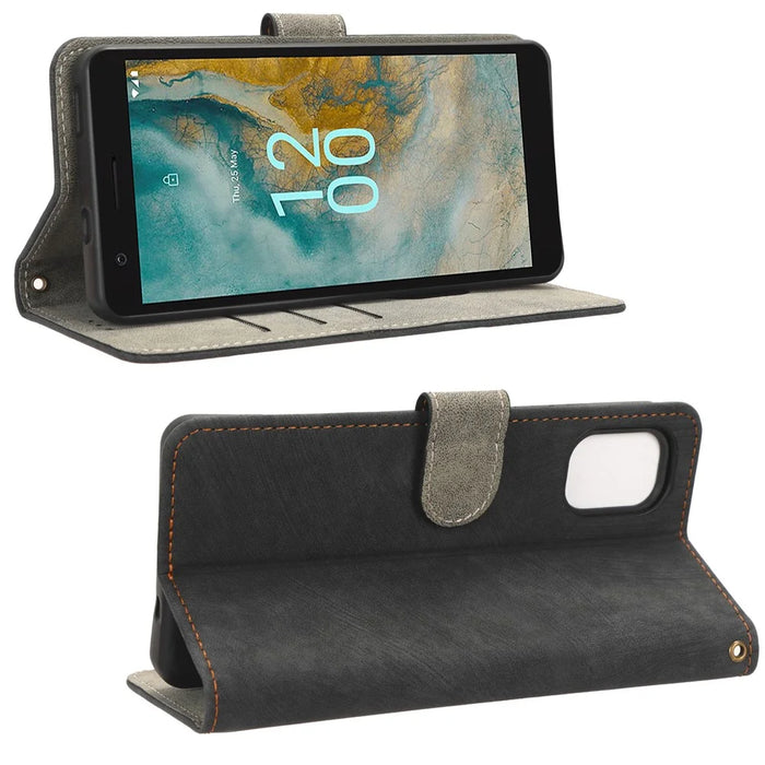 For Nokia C02 Anti-Scratch PU Leather Cover Stand Phone Case RFID Blocking Wallet with Strap - Black - 3