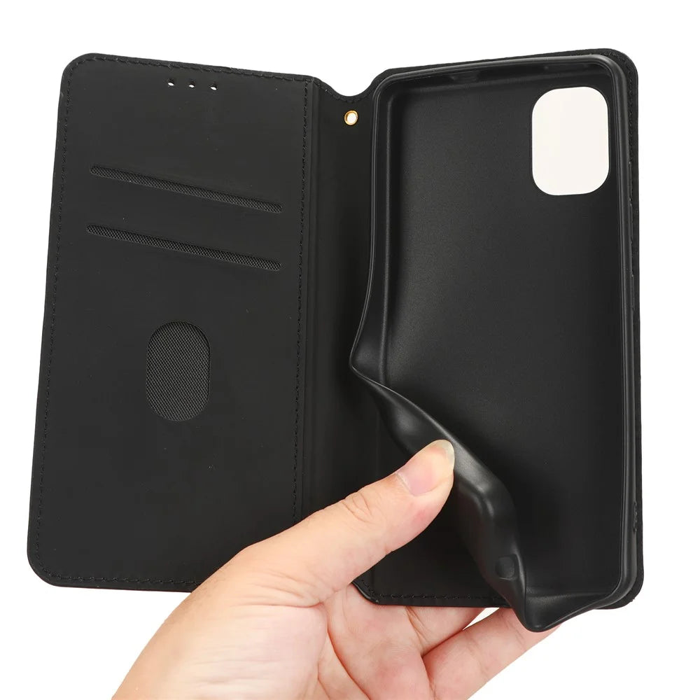 For Nokia C02 Phone Stand Shell Case Wallet PU Leather Rhombus Imprinted Anti-drop Phone Cover - Black - 4