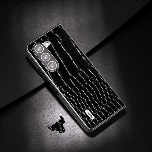 ABEEL For Samsung Galaxy Z Fold5 5G Cowhide Leather + PC Phone Case Crocodile Texture Slim Cover - Black - 2