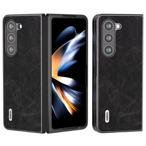 ABEEL For Samsung Galaxy Z Fold5 5G Phone Case Anti-Slip Litchi Texture PU Leather Coated Phone Cover - Black - 1