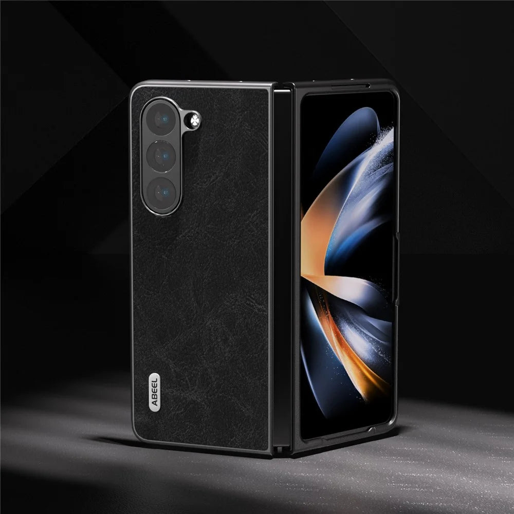 ABEEL For Samsung Galaxy Z Fold5 5G Phone Case Anti-Slip Litchi Texture PU Leather Coated Phone Cover - Black - 2