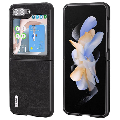 ABEEL Litchi Texture Phone Case for Samsung Galaxy Z Flip5 5G Anti-Scratch PU Leather Coated Phone Cover - Black - 1