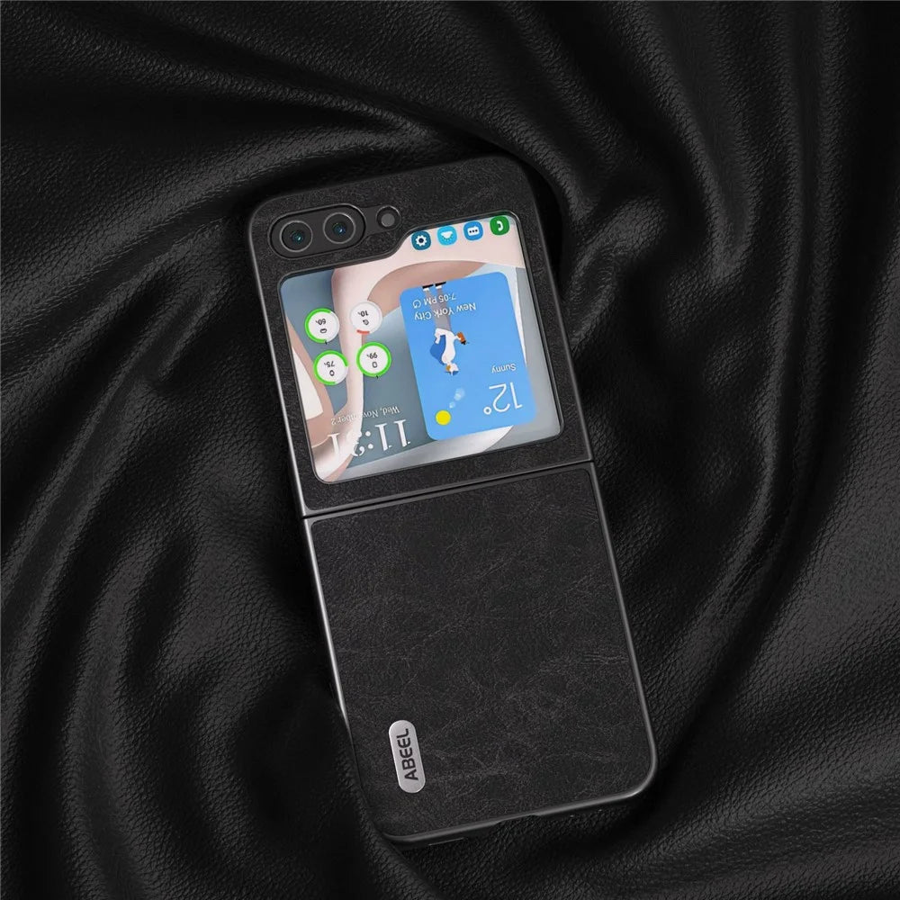 ABEEL Litchi Texture Phone Case for Samsung Galaxy Z Flip5 5G Anti-Scratch PU Leather Coated Phone Cover - Black - 3