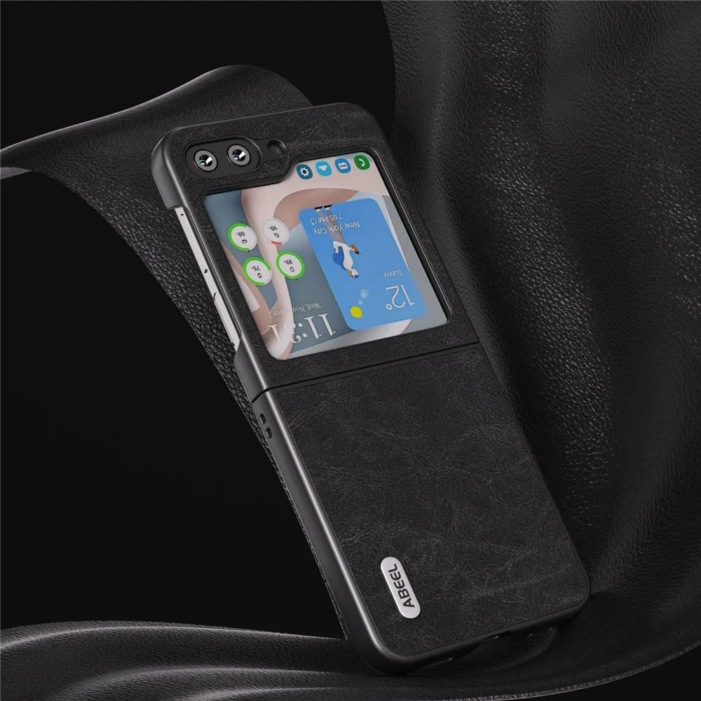ABEEL Litchi Texture Phone Case for Samsung Galaxy Z Flip5 5G Anti-Scratch PU Leather Coated Phone Cover - Black - 4