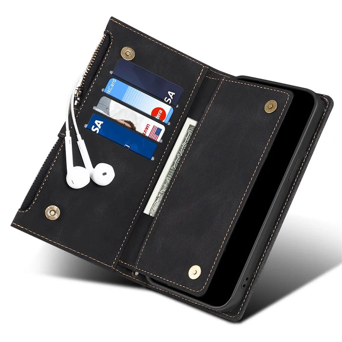 ESEBLE Star Series Phone Stand Case for Google Pixel 7a Zipper Pocket Wallet Leather Phone Cover - Black - 5