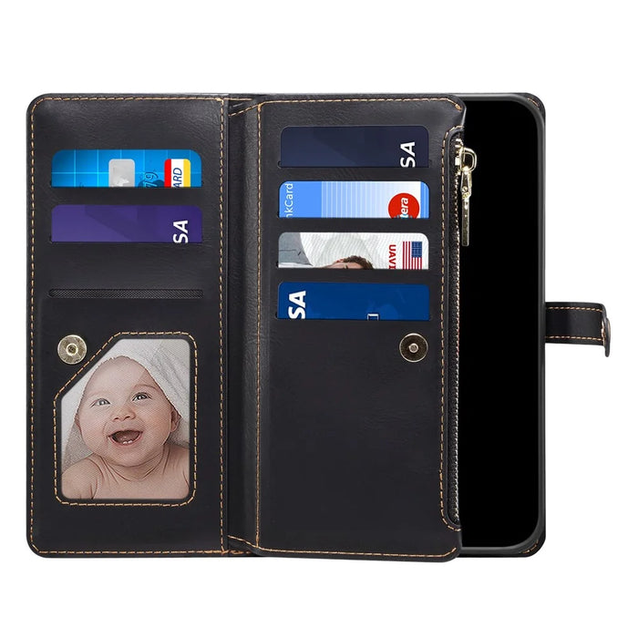 ESEBLE for Google Pixel 7a PU Leather Phone Case Zipper Pocket RFID Blocking Wallet Stand Cover - Black - 4